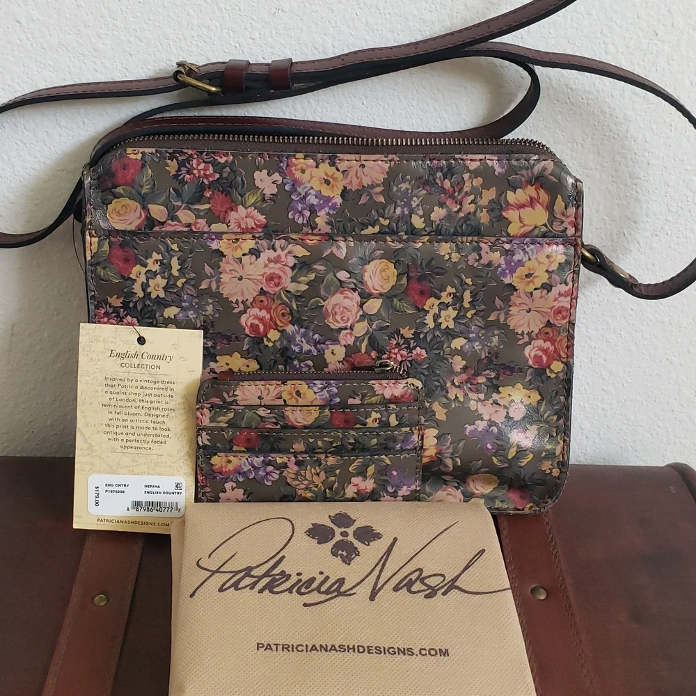 Patricia Nash Nerina Crossbody & Cassis RFID Leather Wallet English Country - Picture 12 of 16